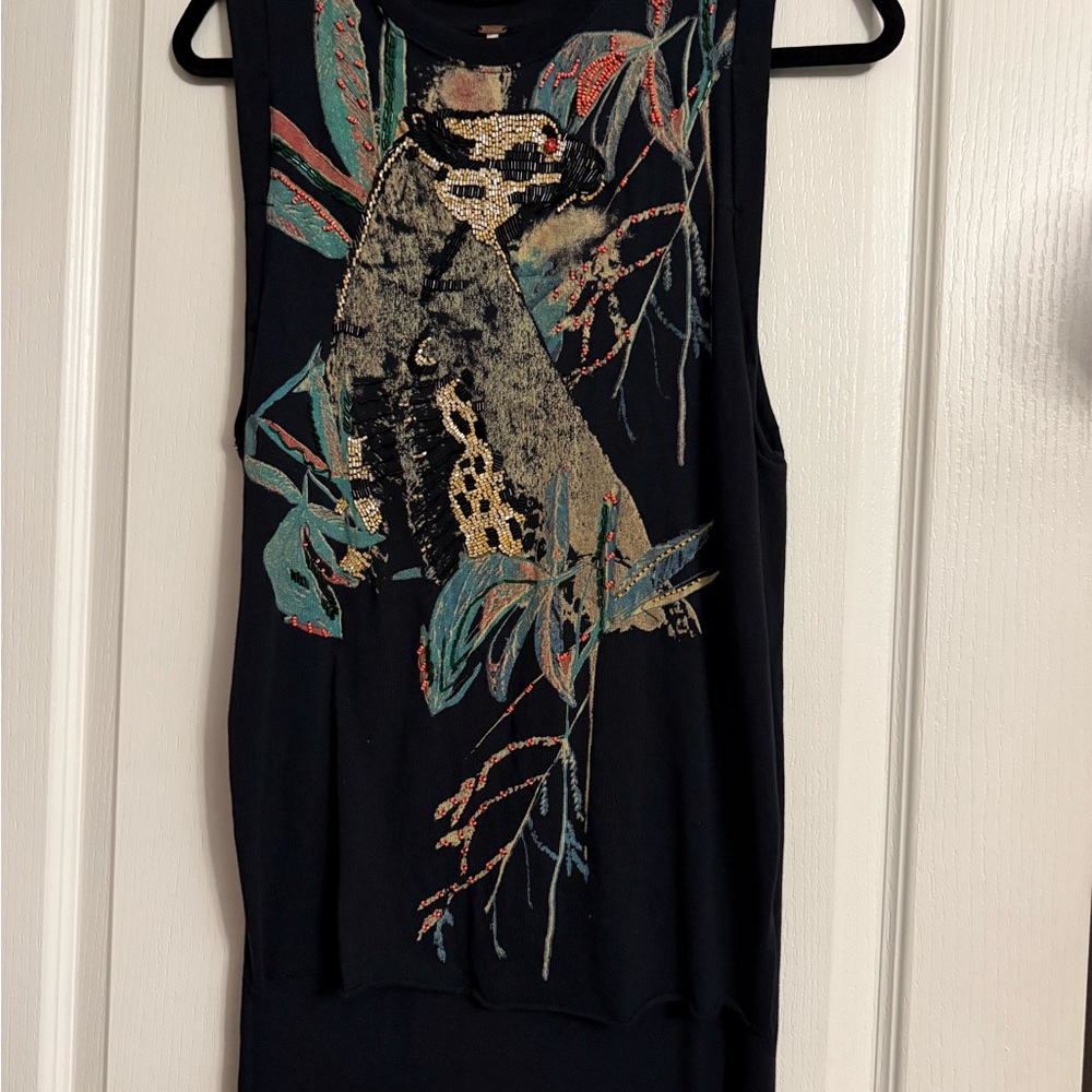 Free People Black Sleeveless Top with Artistic Design